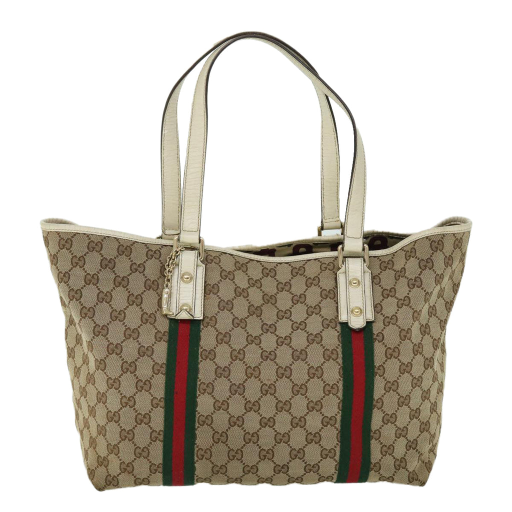 GUCCI GG Canvas Web Sherry Line Tote Bag Beige Red Green 139260 am5008