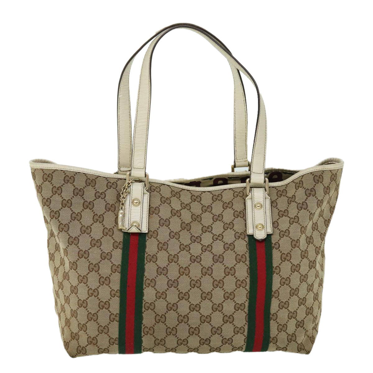GUCCI GG Canvas Web Sherry Line Tote Bag Beige Red Green 139260 am5008