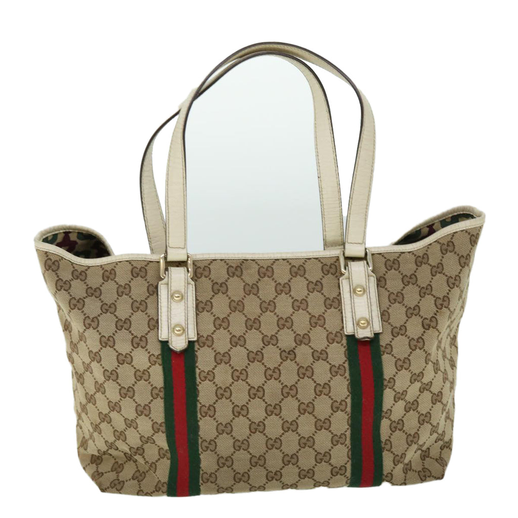 GUCCI GG Canvas Web Sherry Line Tote Bag Beige Red Green 139260 am5008