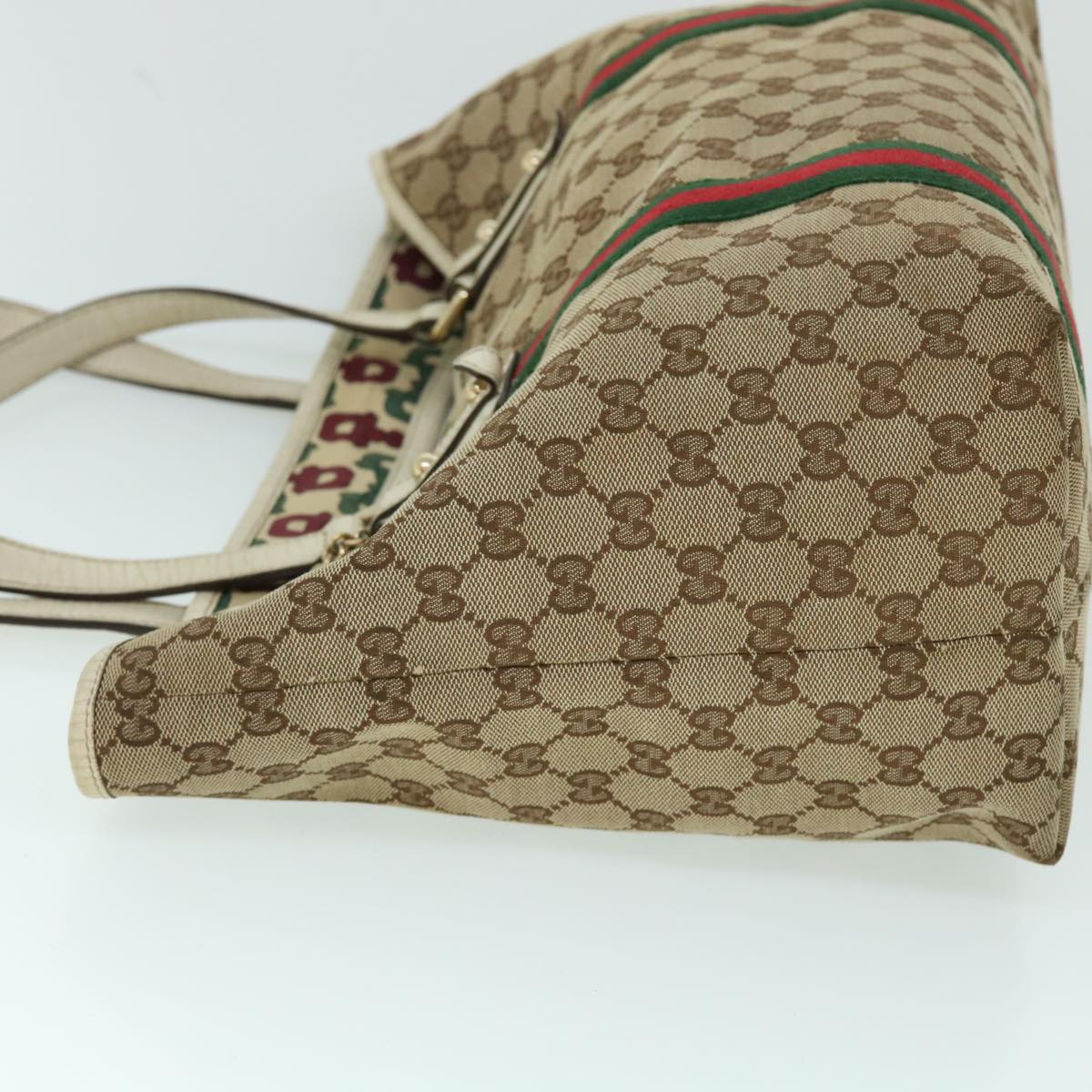 GUCCI GG Canvas Web Sherry Line Tote Bag Beige Red Green 139260 am5008