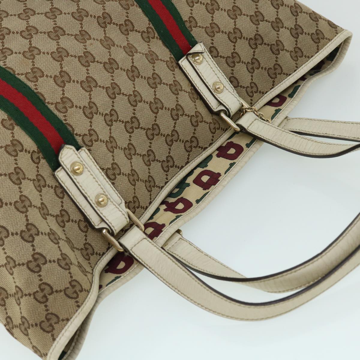 GUCCI GG Canvas Web Sherry Line Tote Bag Beige Red Green 139260 am5008