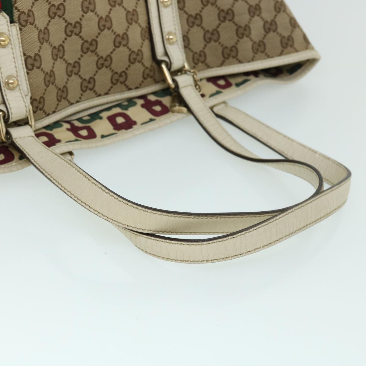 GUCCI GG Canvas Web Sherry Line Tote Bag Beige Red Green 139260 am5008