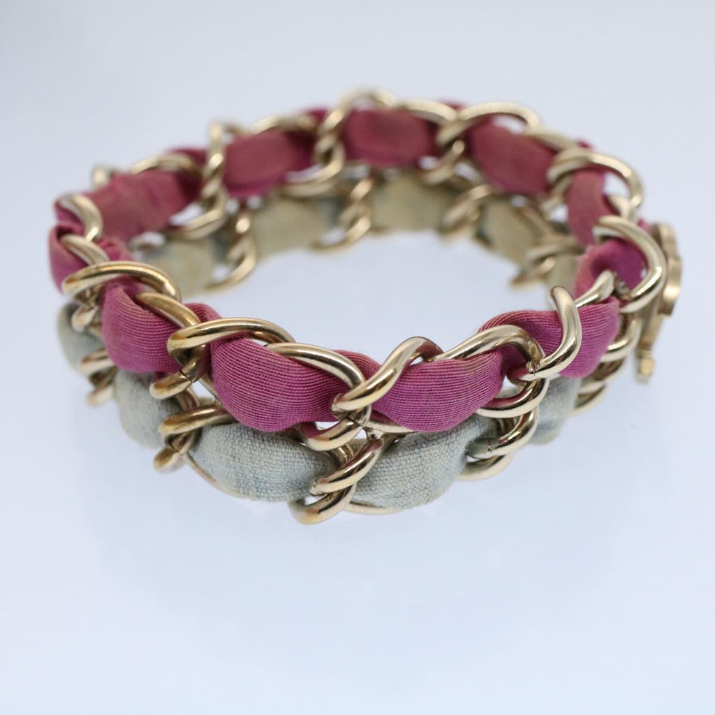 CHANEL COCO Mark Chain Bracelet metal Blue Purple Silver CC am5014
