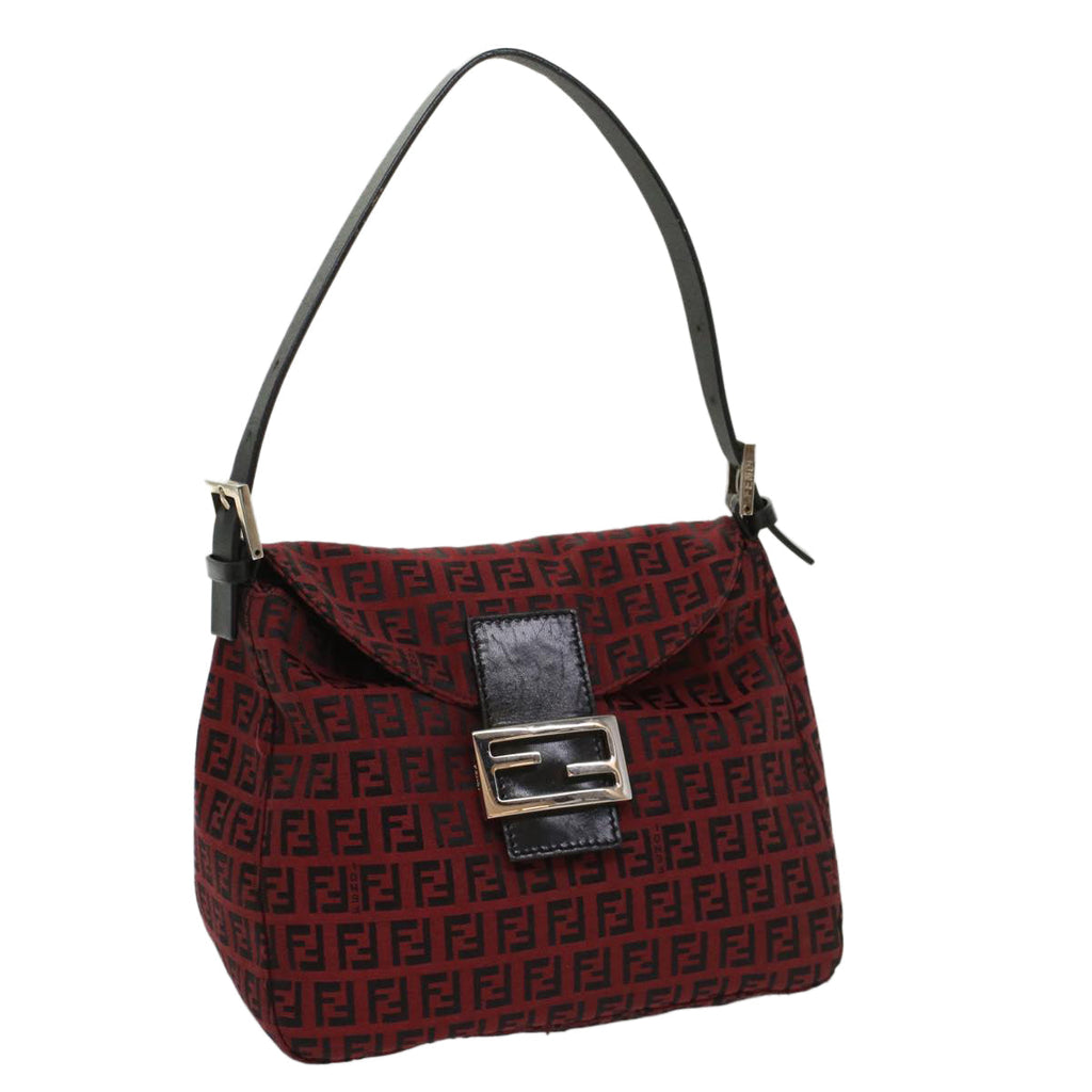 FENDI Zucchino Canvas Mamma Baguette Shoulder Bag Red am5029