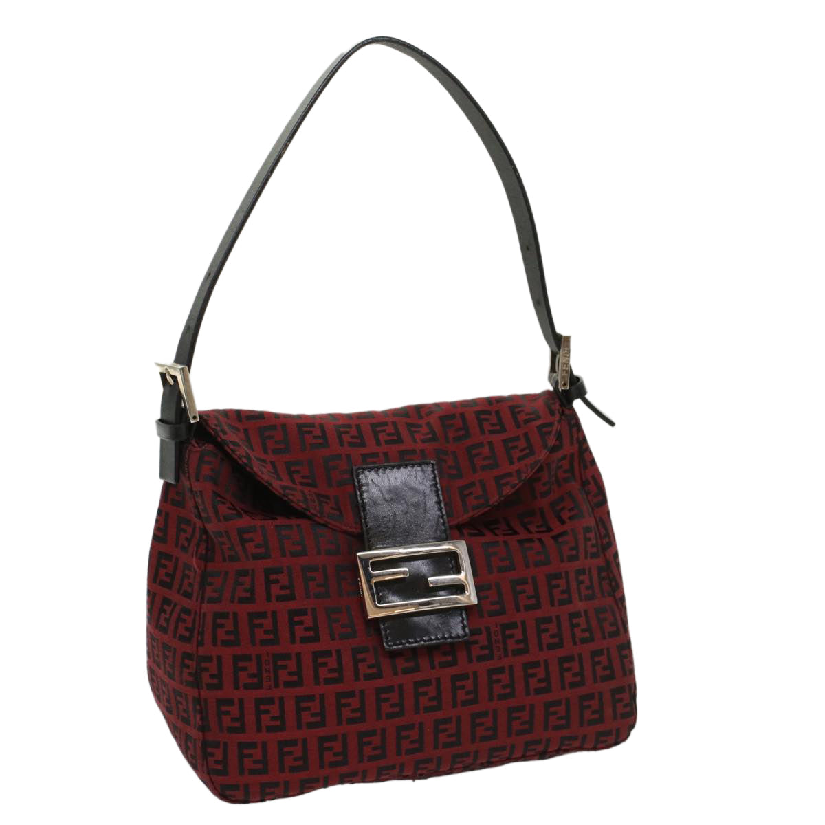 FENDI Zucchino Canvas Mamma Baguette Shoulder Bag Red am5029