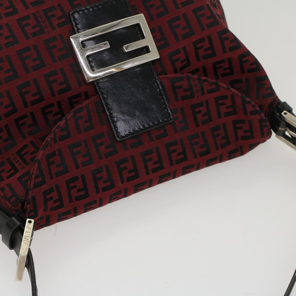 FENDI Zucchino Canvas Mamma Baguette Shoulder Bag Red am5029