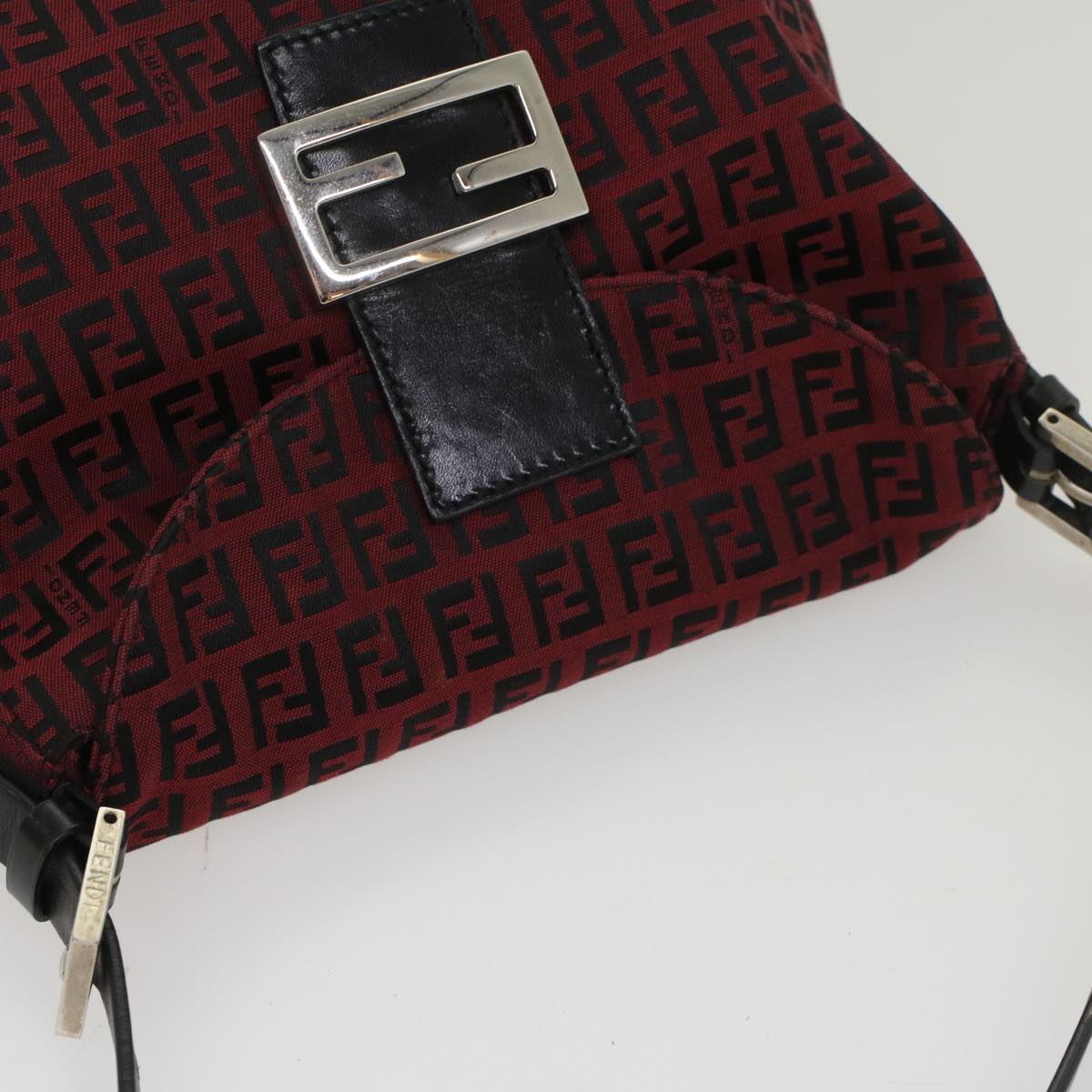 FENDI Zucchino Canvas Mamma Baguette Shoulder Bag Red am5029