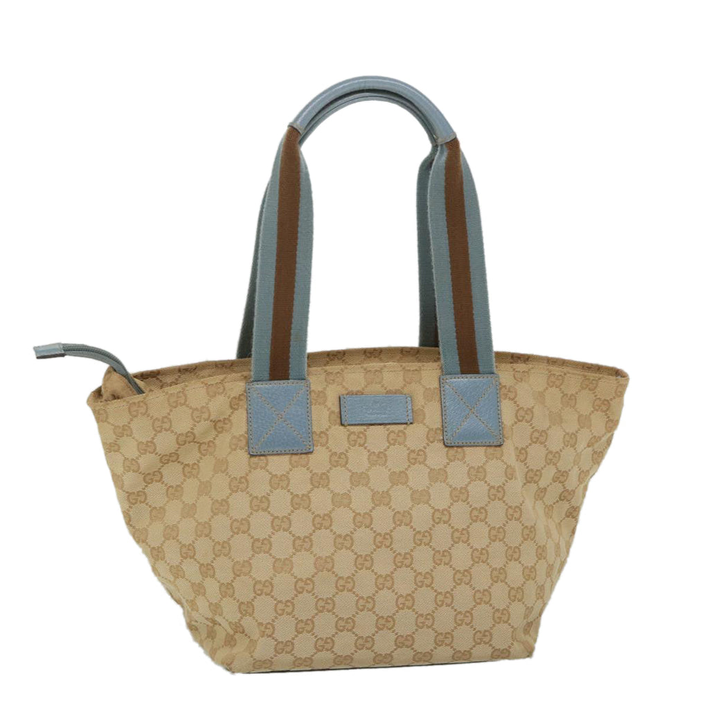 GUCCI GG Canvas Sherry Line Tote Bag Beige Light Blue Brown 131230 am5094