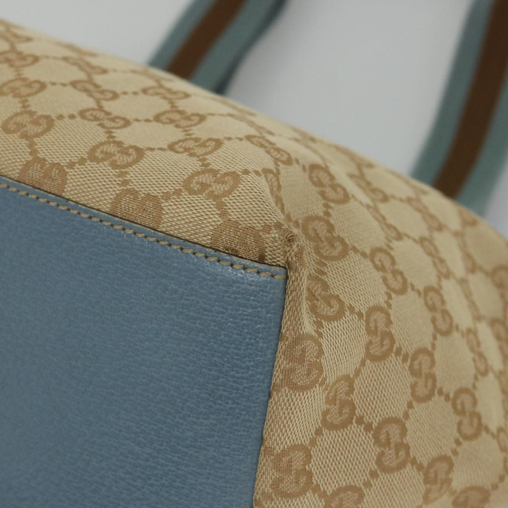 GUCCI GG Canvas Sherry Line Tote Bag Beige Light Blue Brown 131230 am5094