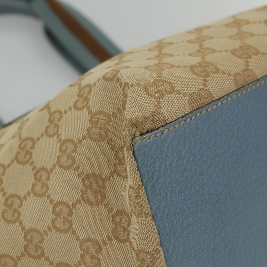 GUCCI GG Canvas Sherry Line Tote Bag Beige Light Blue Brown 131230 am5094
