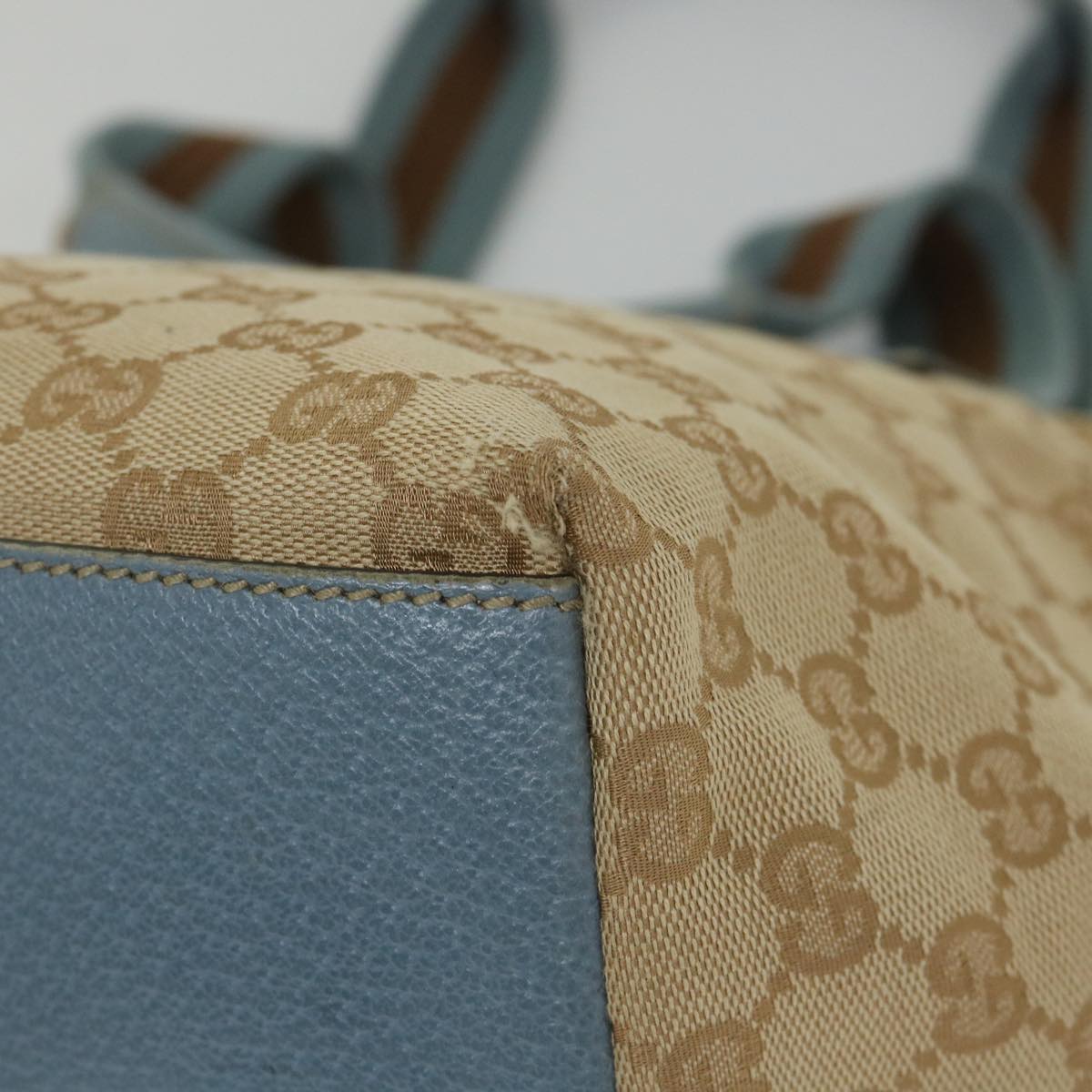 GUCCI GG Canvas Sherry Line Tote Bag Beige Light Blue Brown 131230 am5094
