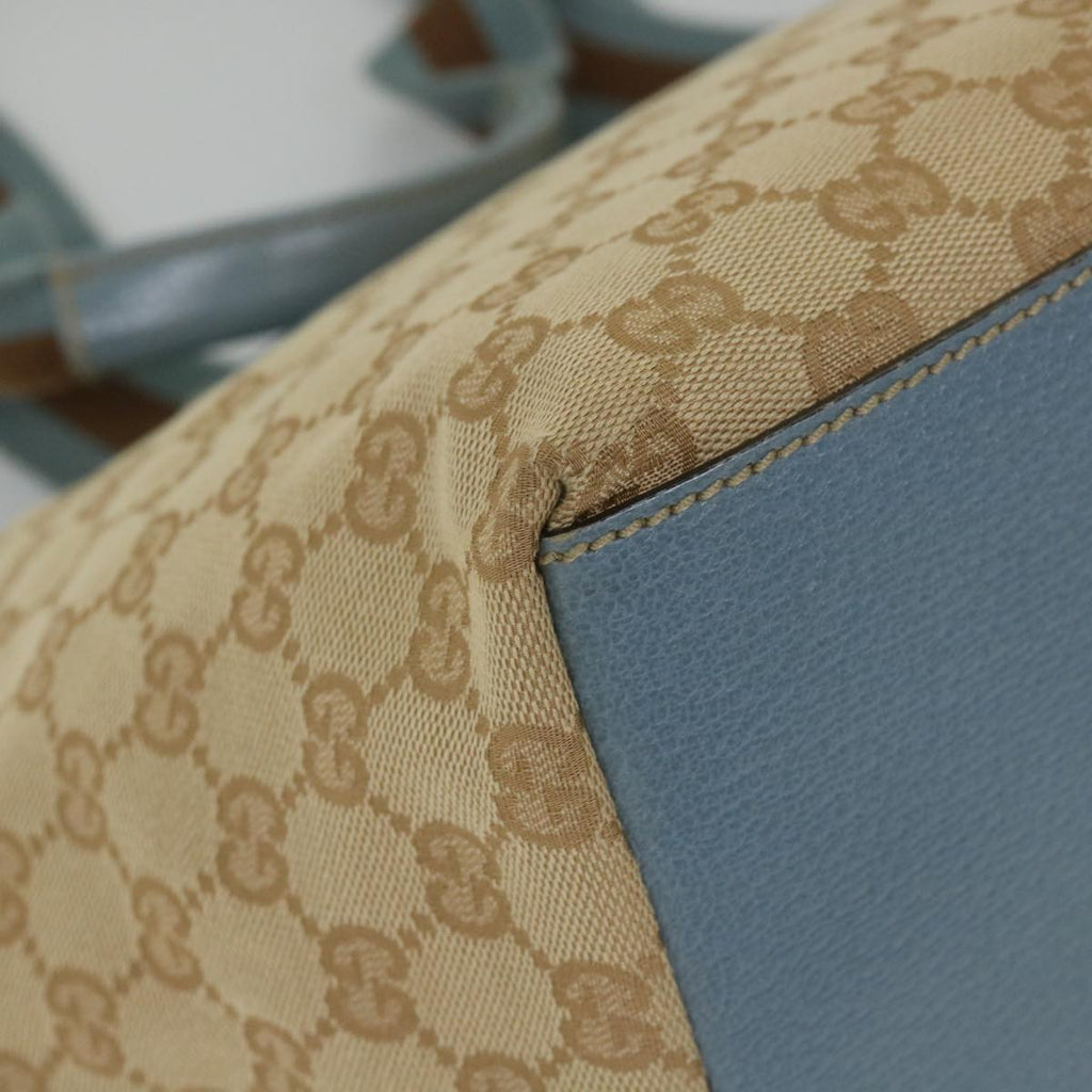 GUCCI GG Canvas Sherry Line Tote Bag Beige Light Blue Brown 131230 am5094