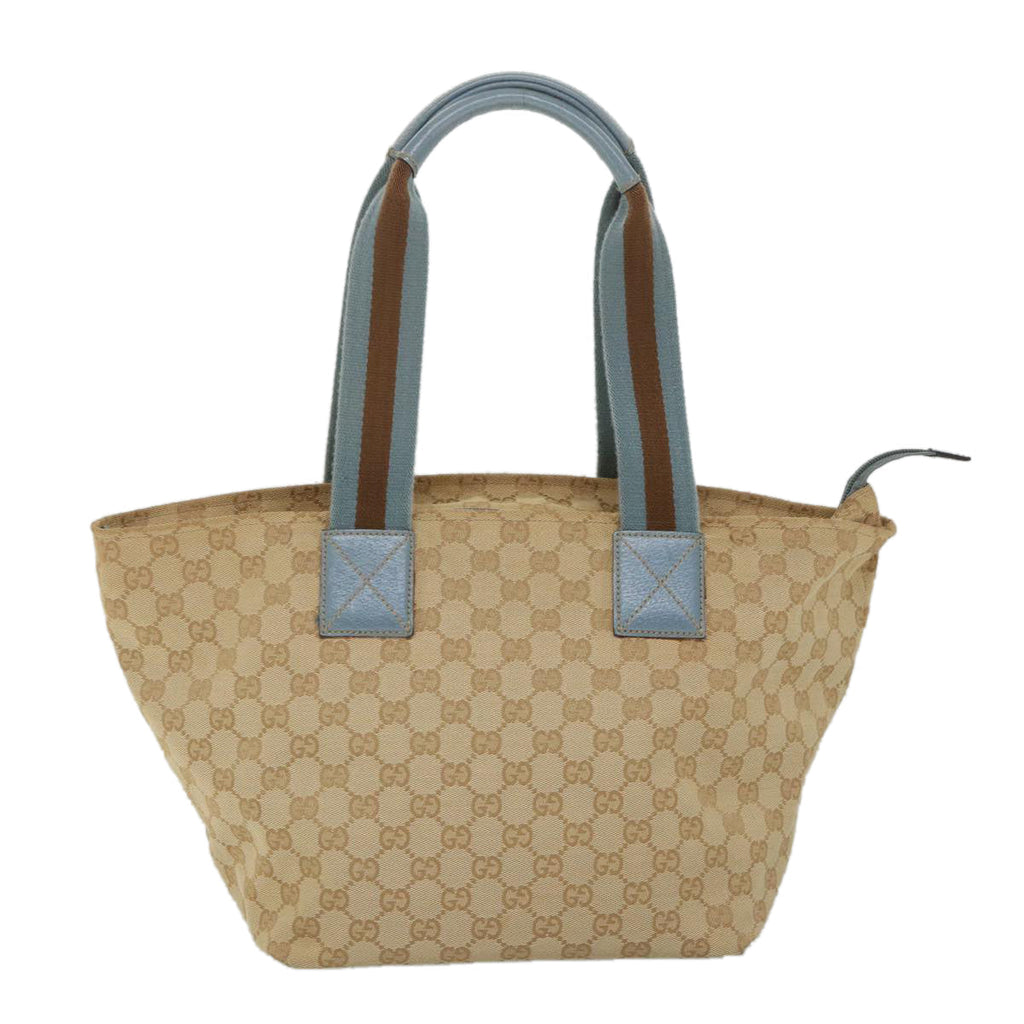 GUCCI GG Canvas Sherry Line Tote Bag Beige Light Blue Brown 131230 am5094
