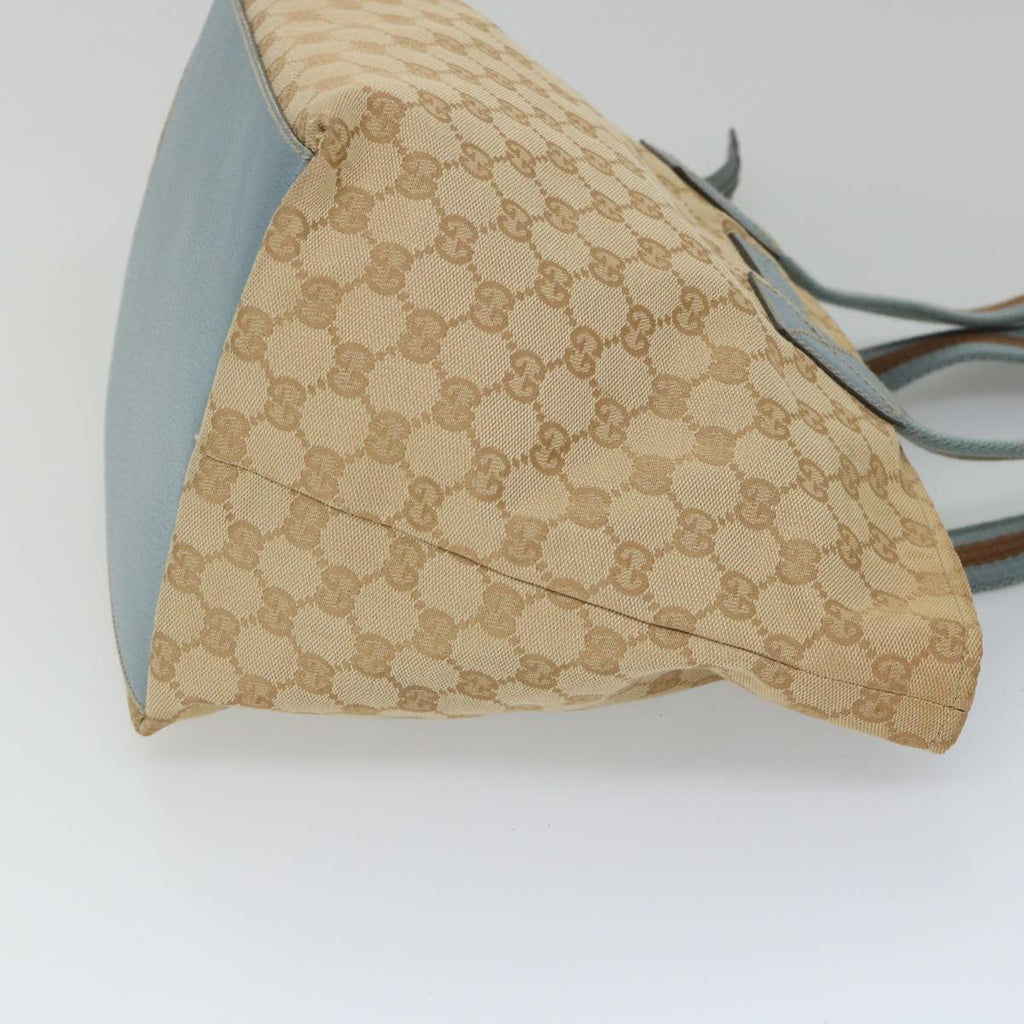 GUCCI GG Canvas Sherry Line Tote Bag Beige Light Blue Brown 131230 am5094