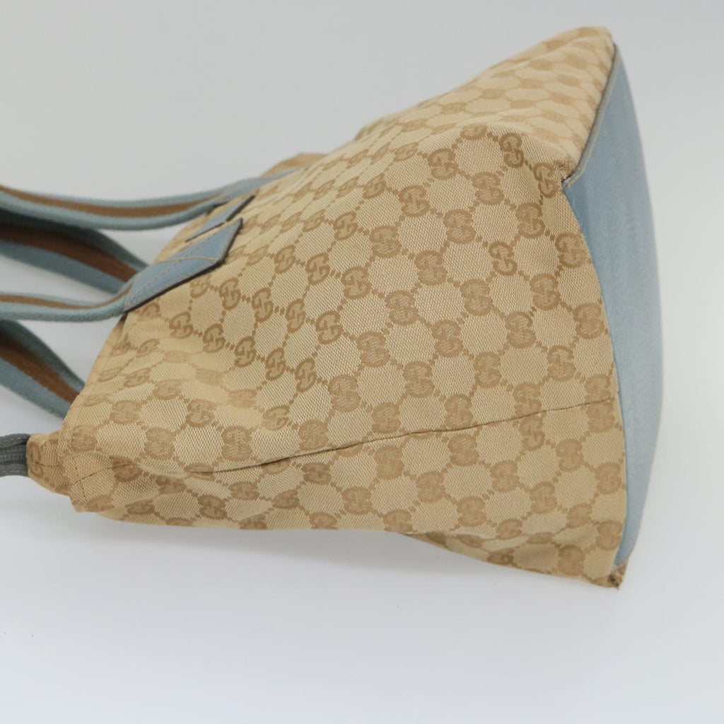 GUCCI GG Canvas Sherry Line Tote Bag Beige Light Blue Brown 131230 am5094