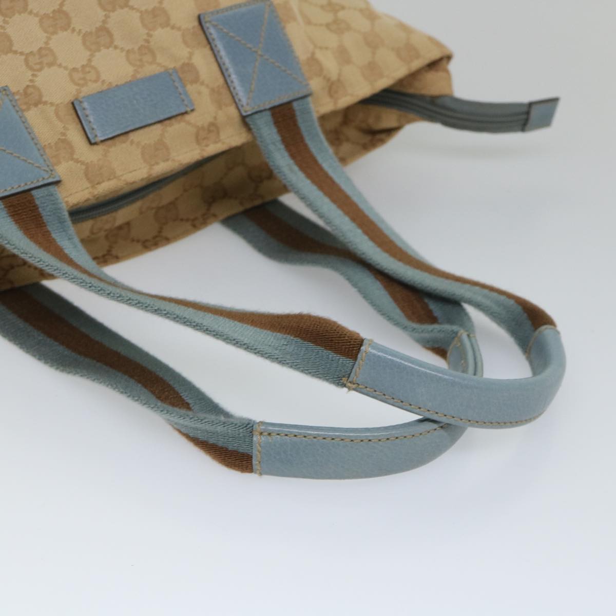 GUCCI GG Canvas Sherry Line Tote Bag Beige Light Blue Brown 131230 am5094
