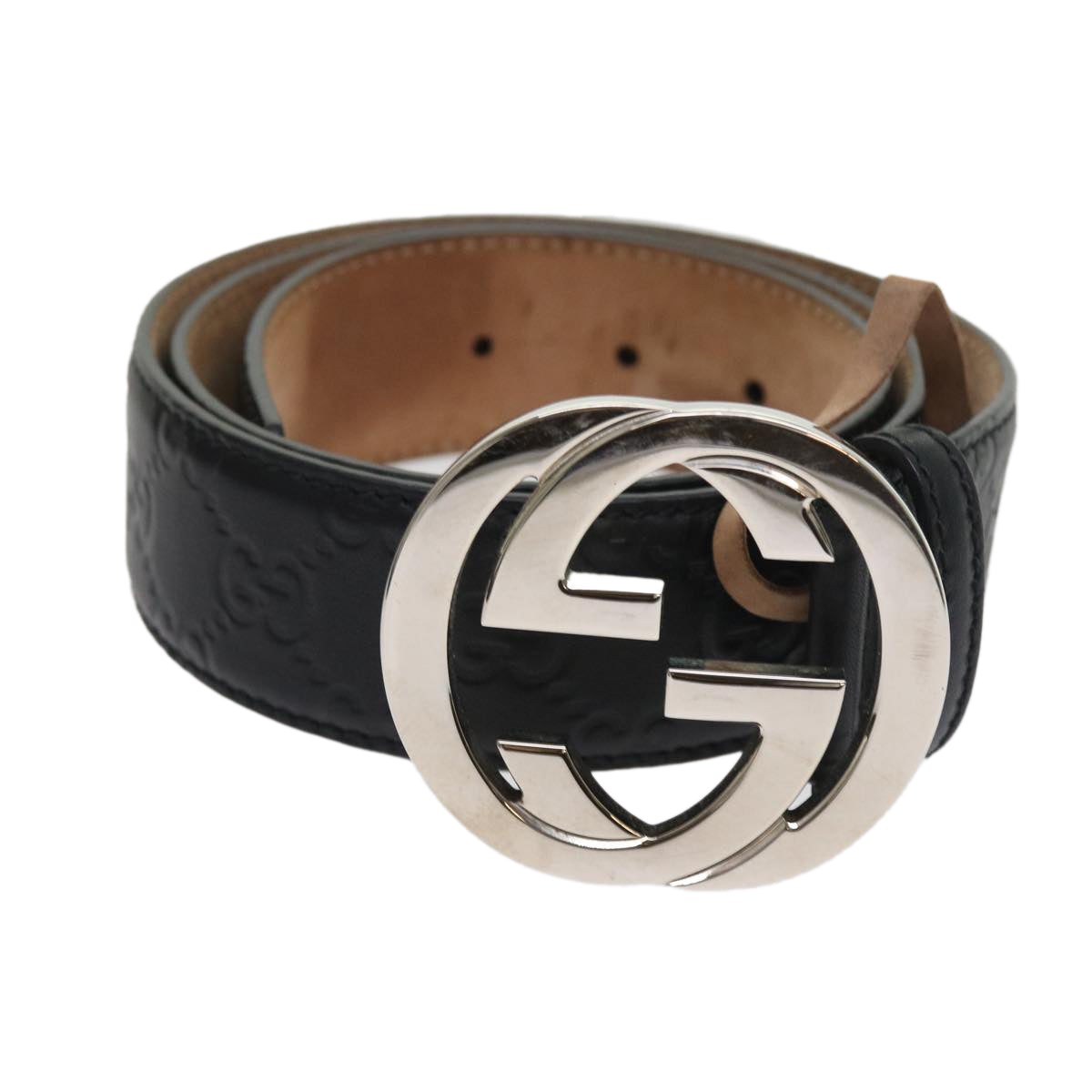 GUCCI GG Canvas Guccissima interlocking Belt Black 114984 am5116