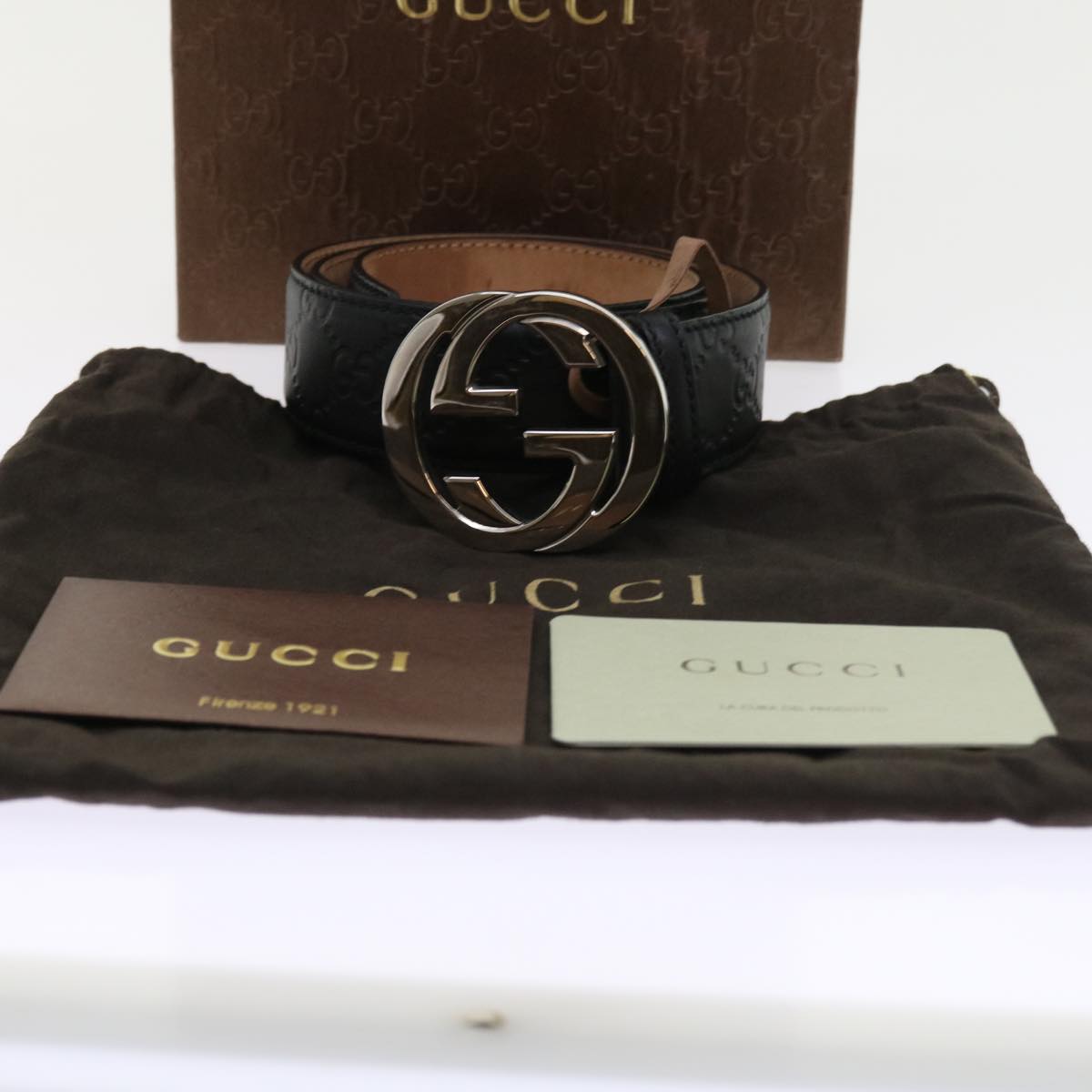 GUCCI GG Canvas Guccissima interlocking Belt Black 114984 am5116