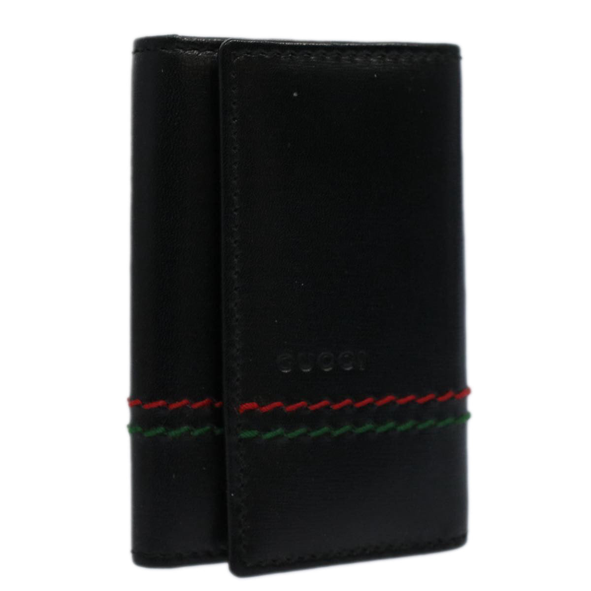 GUCCI Key Case Leather Black Red Green 138052 am5177