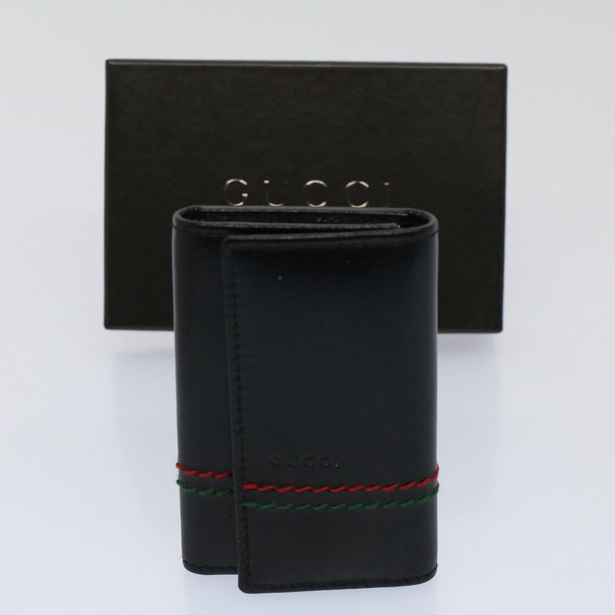 GUCCI Key Case Leather Black Red Green 138052 am5177