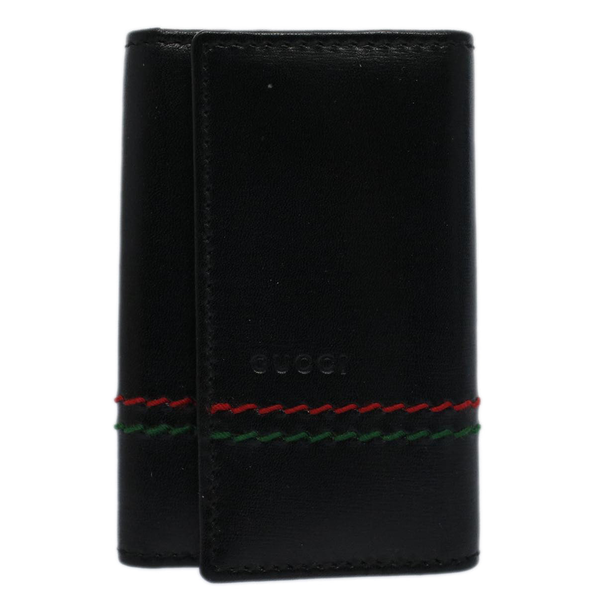 GUCCI Key Case Leather Black Red Green 138052 am5177