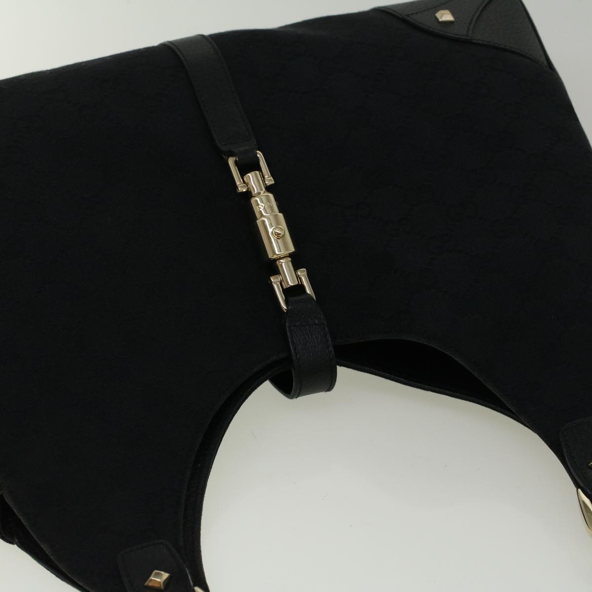 GUCCI GG Canvas Jackie Shoulder Bag Black 124404 am5187