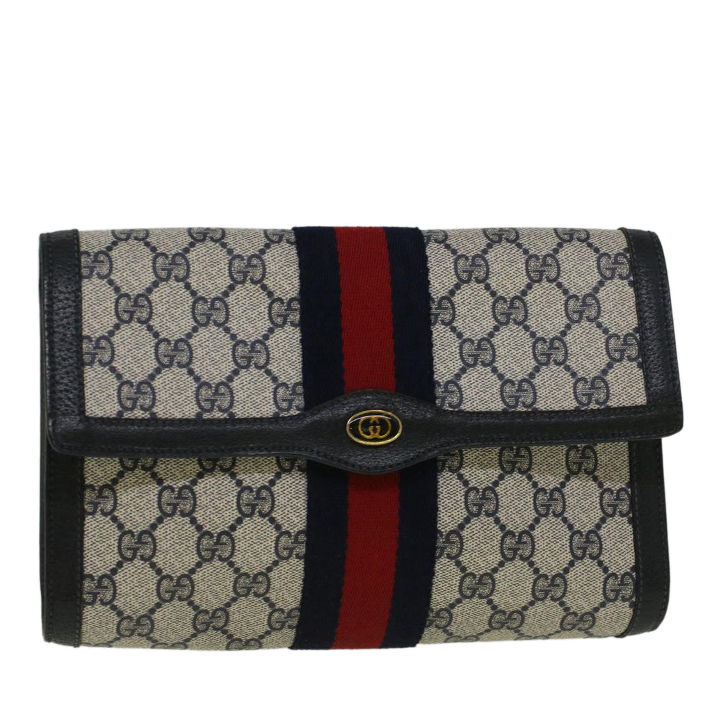 GUCCI GG Canvas Sherry Line Clutch Bag Red Navy gray 89 01 006 am5192