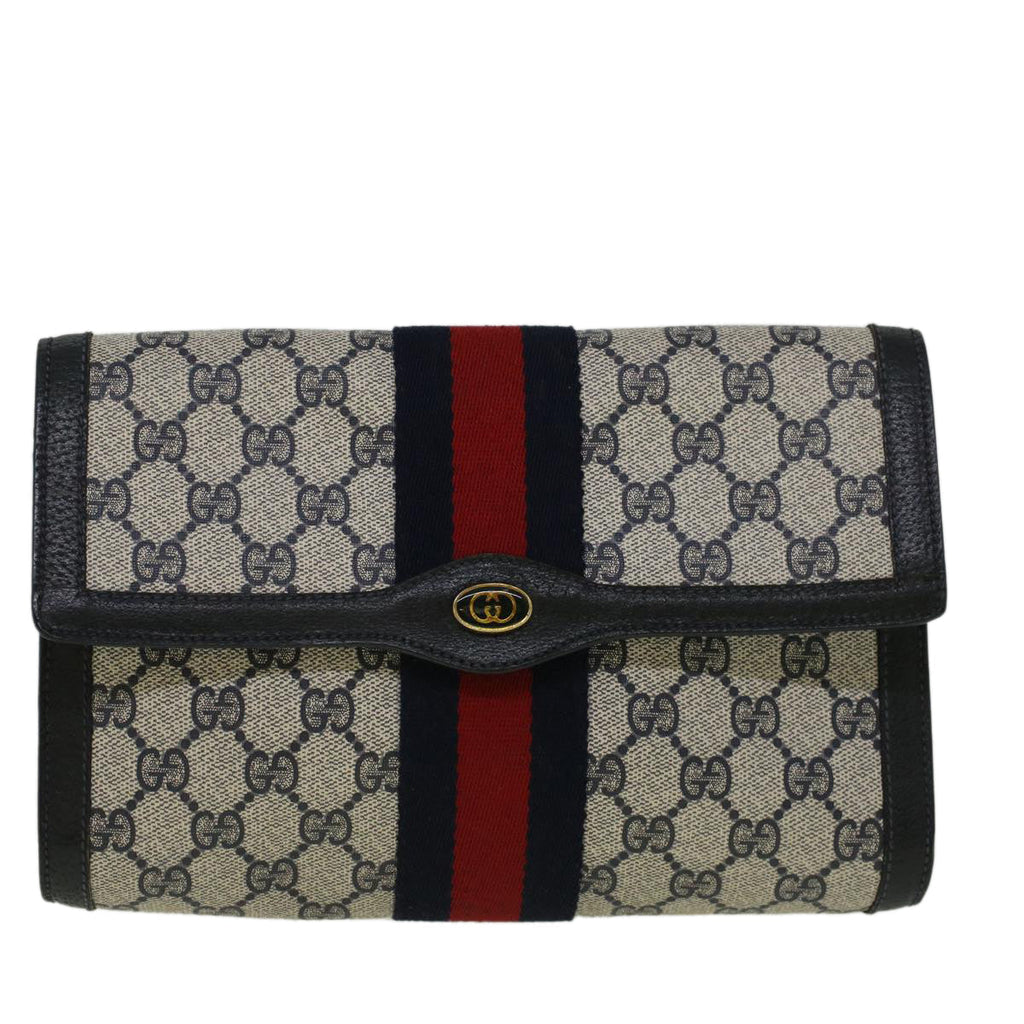 GUCCI GG Canvas Sherry Line Clutch Bag Red Navy gray 89 01 006 am5192