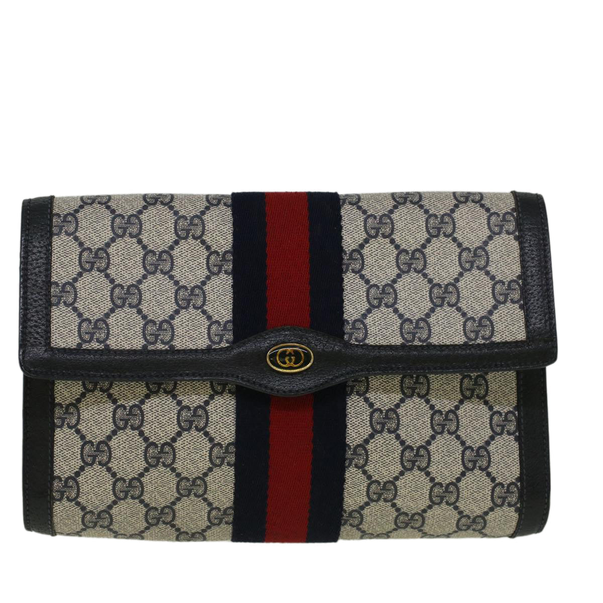 GUCCI GG Canvas Sherry Line Clutch Bag Red Navy gray 89 01 006 am5192