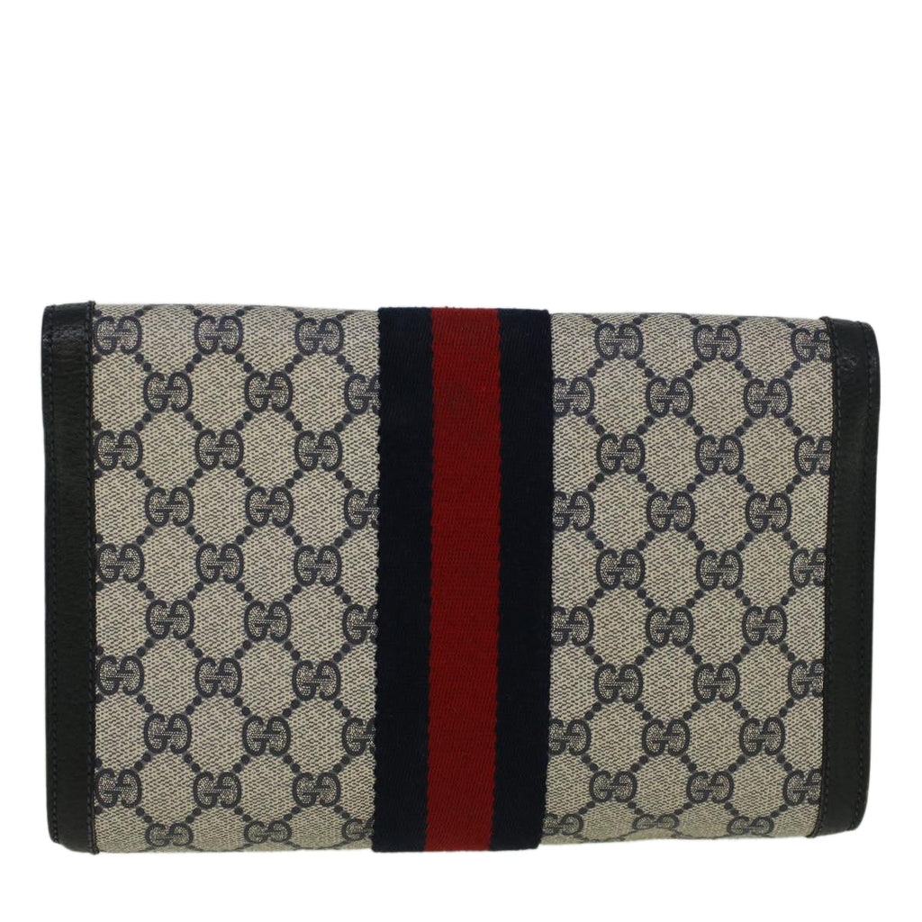 GUCCI GG Canvas Sherry Line Clutch Bag Red Navy gray 89 01 006 am5192