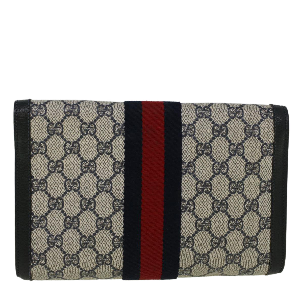 GUCCI GG Canvas Sherry Line Clutch Bag Red Navy gray 89 01 006 am5192