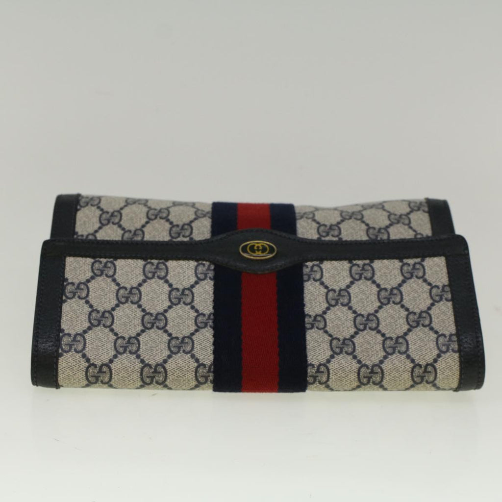 GUCCI GG Canvas Sherry Line Clutch Bag Red Navy gray 89 01 006 am5192