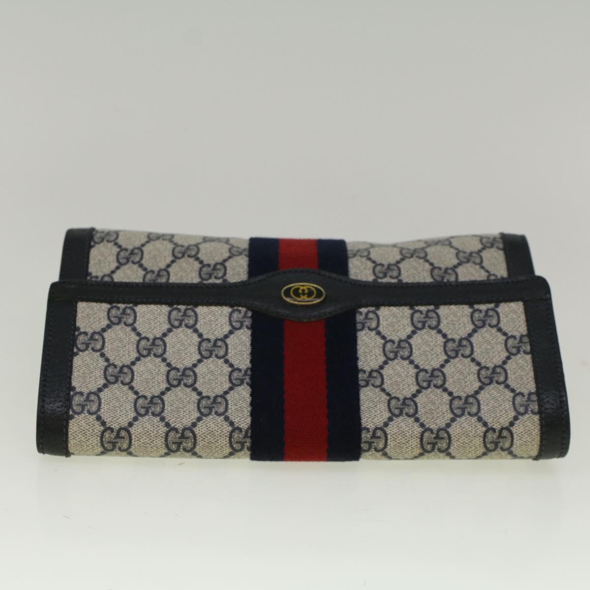 GUCCI GG Canvas Sherry Line Clutch Bag Red Navy gray 89 01 006 am5192