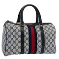 GUCCI GG Supreme Sherry Line Boston Bag PVC Leather Red Navy 40 3842 am5274