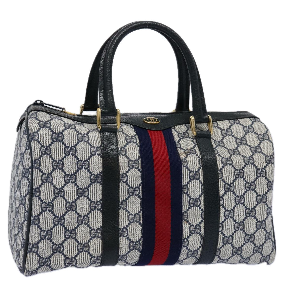 GUCCI GG Supreme Sherry Line Boston Bag PVC Leather Red Navy 40 3842 am5274