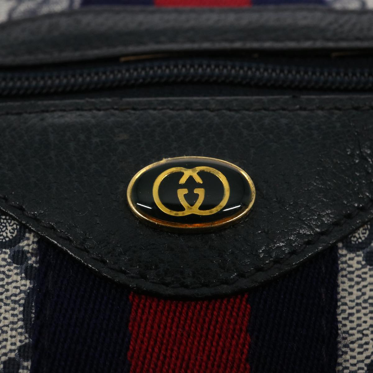 GUCCI GG Supreme Sherry Line Boston Bag PVC Leather Red Navy 40 3842 am5274