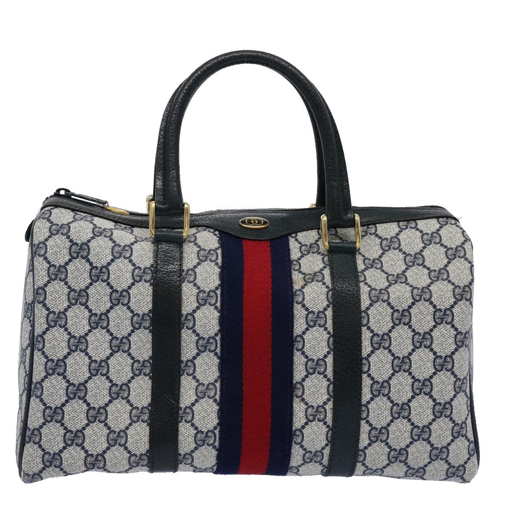 GUCCI GG Supreme Sherry Line Boston Bag PVC Leather Red Navy 40 3842 am5274