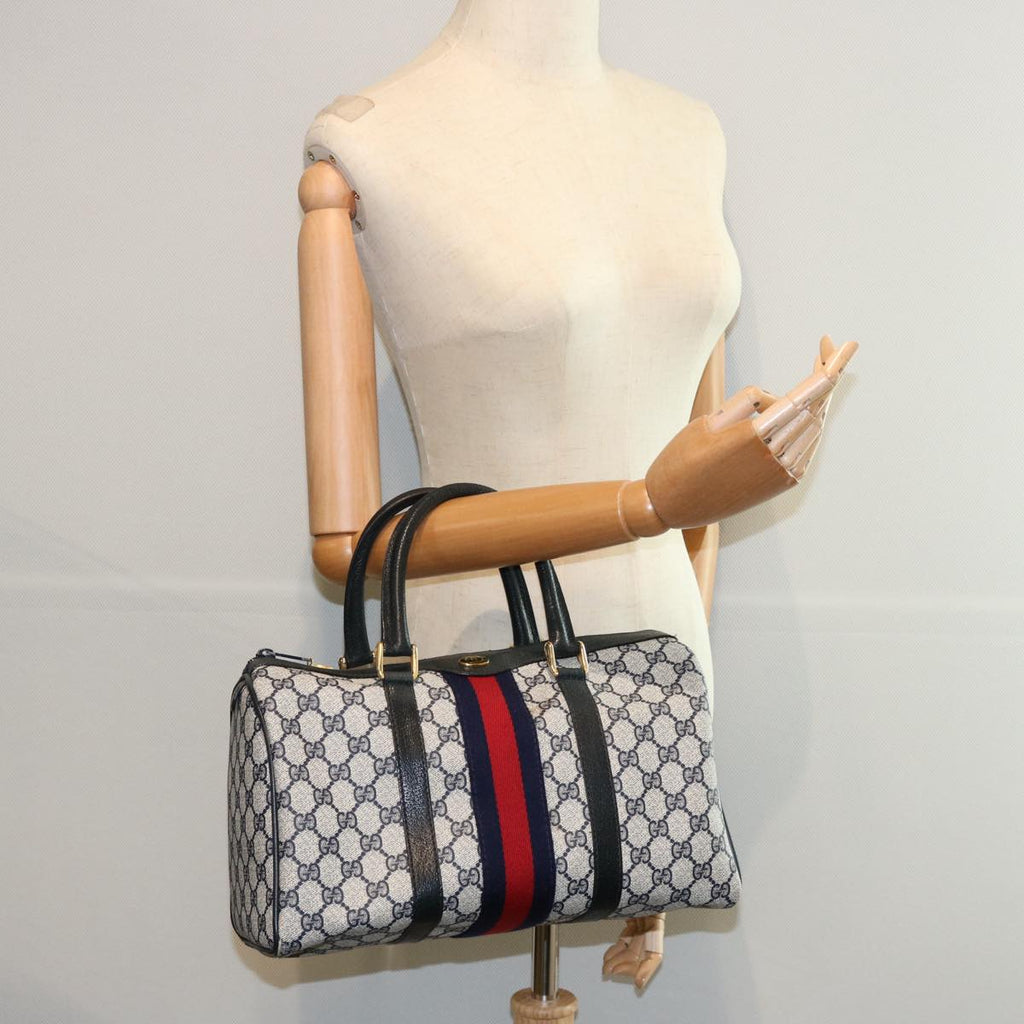 GUCCI GG Supreme Sherry Line Boston Bag PVC Leather Red Navy 40 3842 am5274