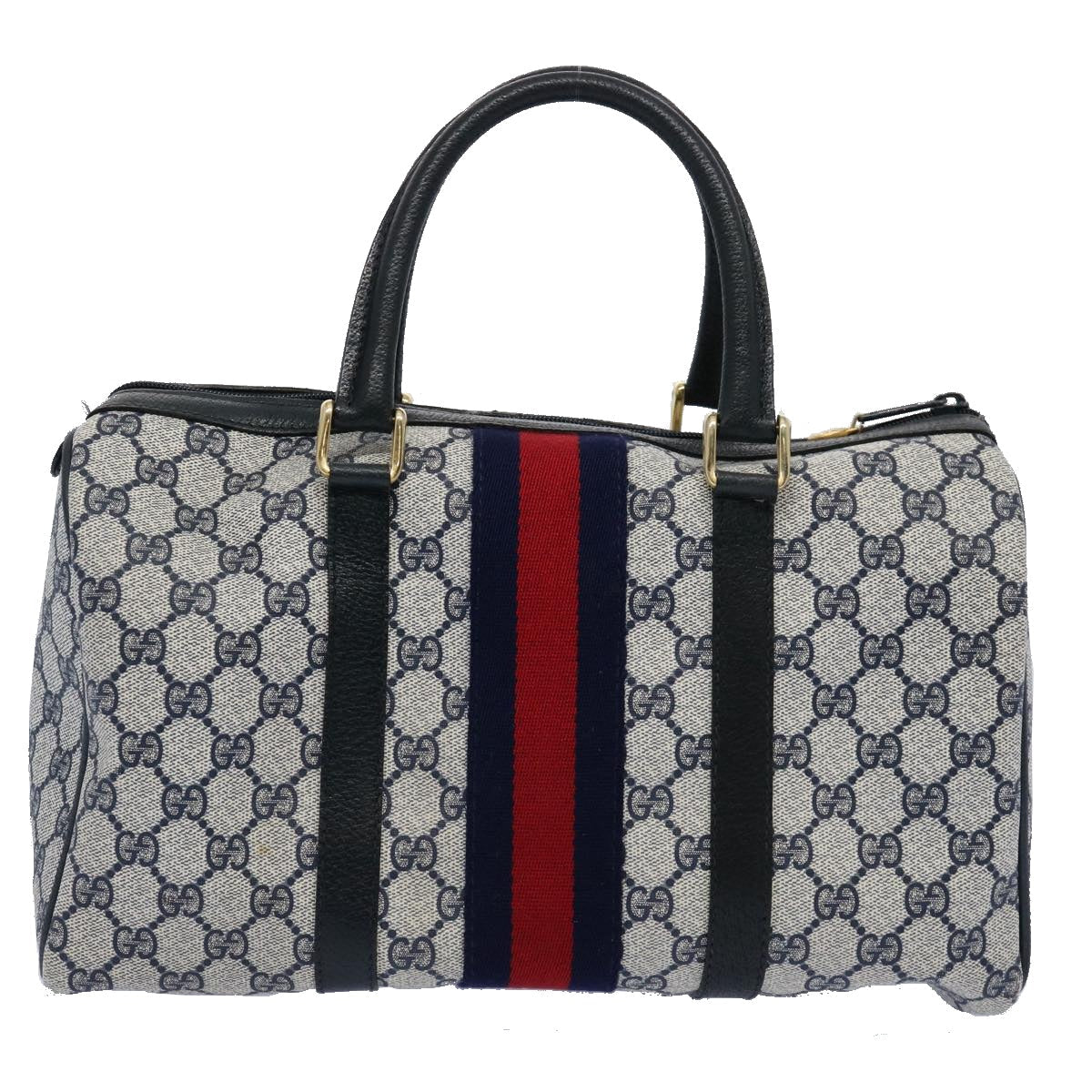 GUCCI GG Supreme Sherry Line Boston Bag PVC Leather Red Navy 40 3842 am5274
