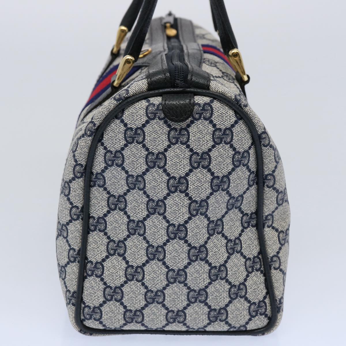 GUCCI GG Supreme Sherry Line Boston Bag PVC Leather Red Navy 40 3842 am5274
