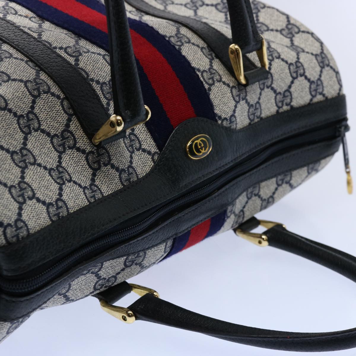 GUCCI GG Supreme Sherry Line Boston Bag PVC Leather Red Navy 40 3842 am5274