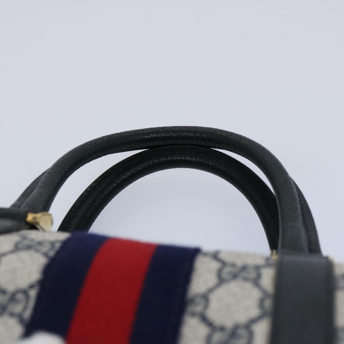 GUCCI GG Supreme Sherry Line Boston Bag PVC Leather Red Navy 40 3842 am5274