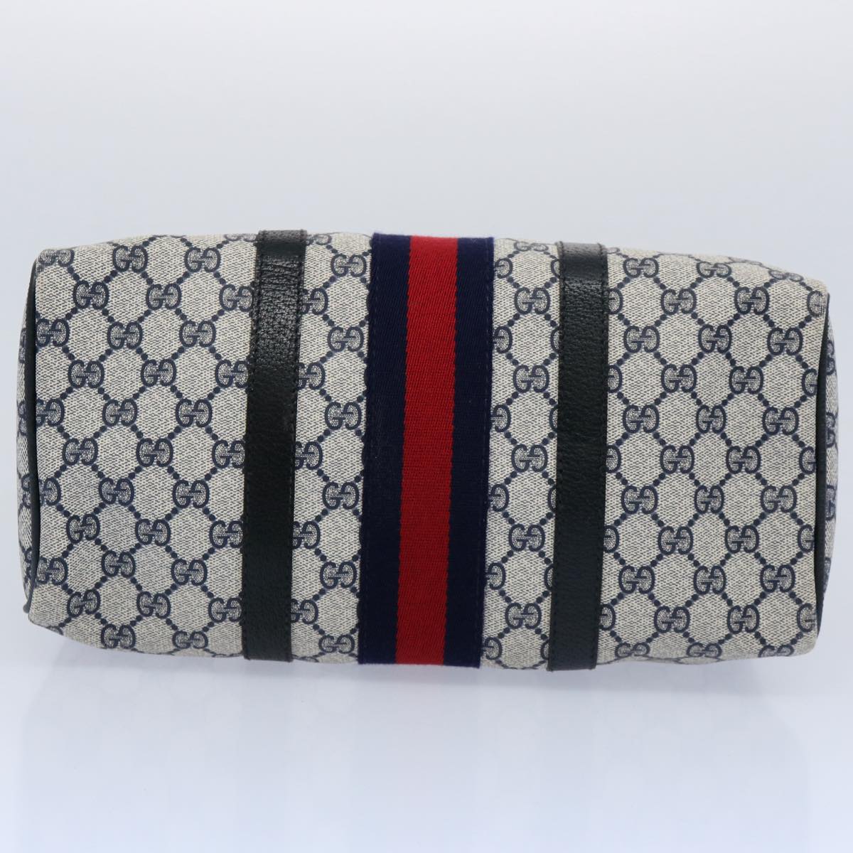 GUCCI GG Supreme Sherry Line Boston Bag PVC Leather Red Navy 40 3842 am5274