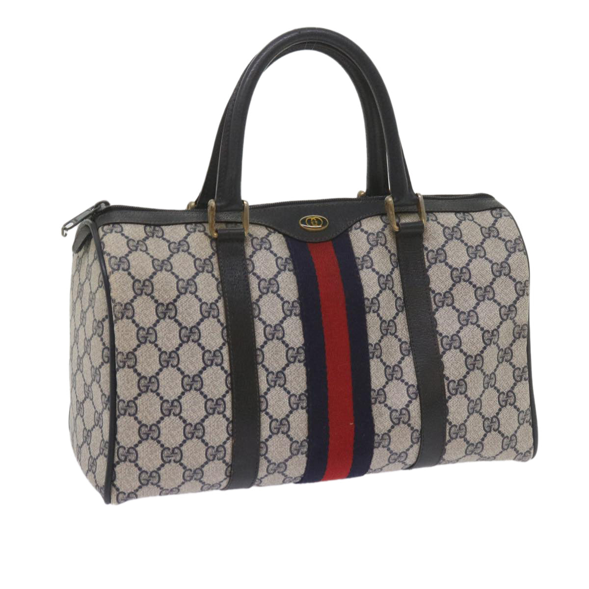 GUCCI GG Supreme Sherry Line Boston Bag PVC Leather Red Navy am5311