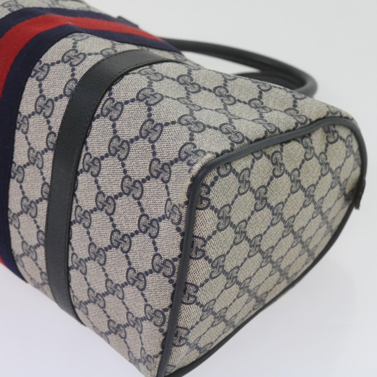 GUCCI GG Supreme Sherry Line Boston Bag PVC Leather Red Navy am5311