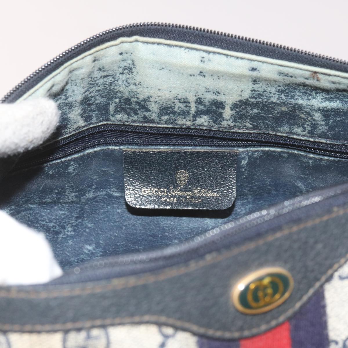 GUCCI GG Supreme Sherry Line Boston Bag PVC Leather Red Navy am5311