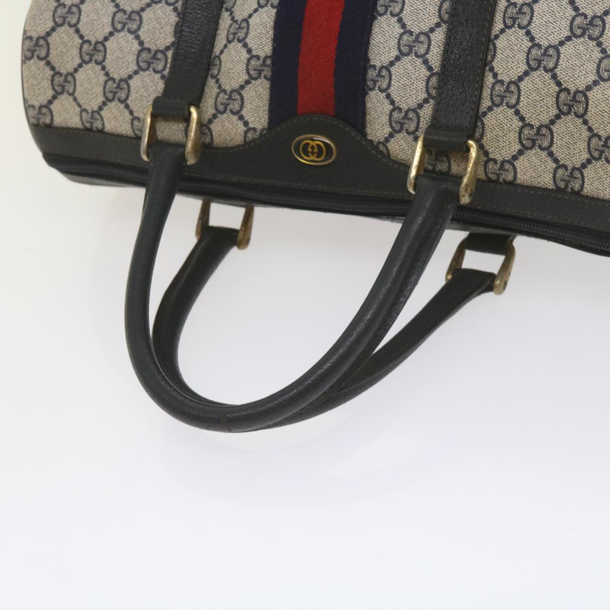 GUCCI GG Supreme Sherry Line Boston Bag PVC Leather Red Navy am5311