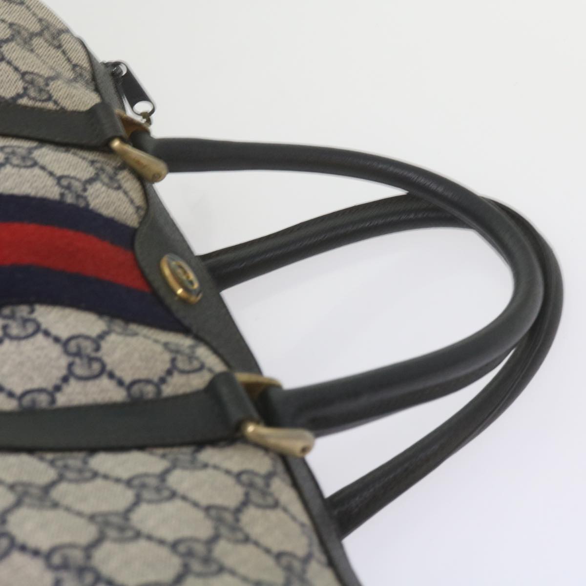 GUCCI GG Supreme Sherry Line Boston Bag PVC Leather Red Navy am5311