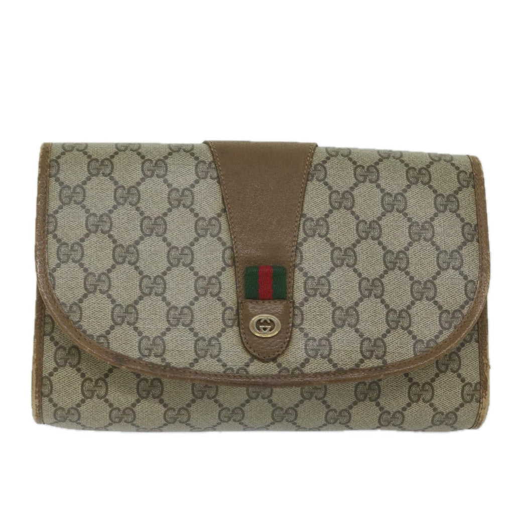 GUCCI GG Supreme Web Sherry Line Clutch Bag Beige Red 89 01 030 am5314