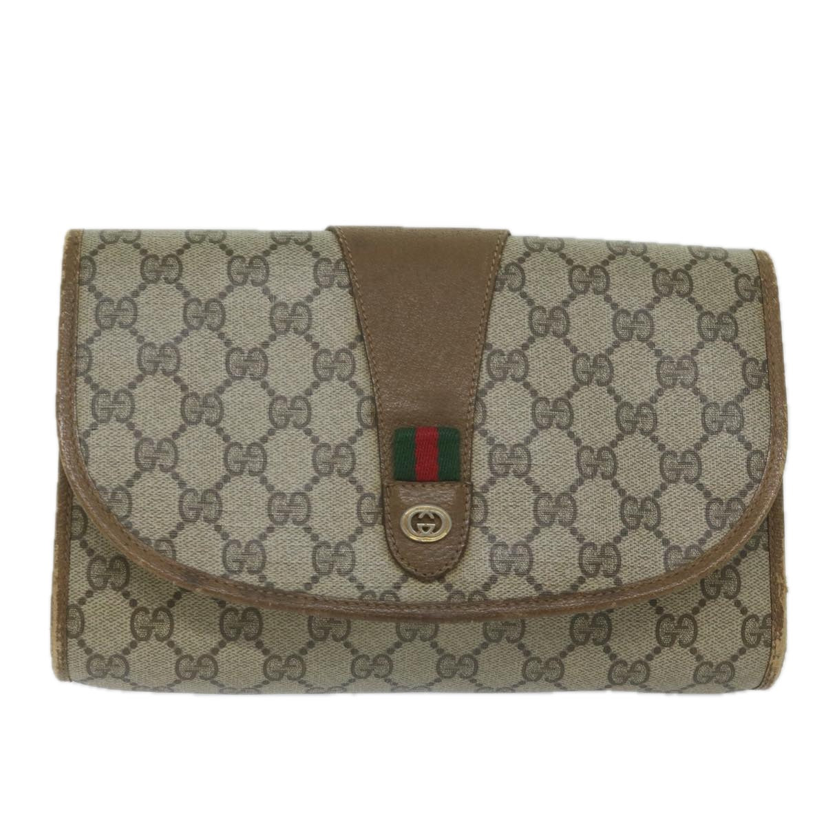 GUCCI GG Supreme Web Sherry Line Clutch Bag Beige Red 89 01 030 am5314